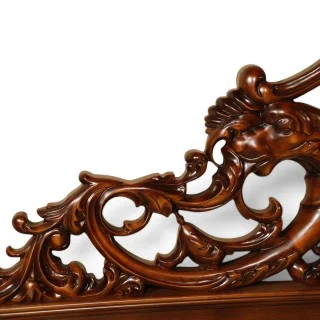 Pat lemn masiv, maro/alb, dublu, 1800, sculpturi manuale, stil